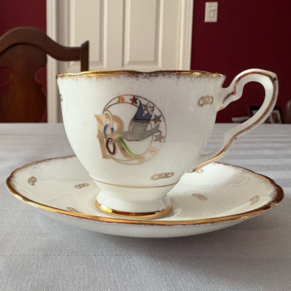 Royal Stafford Gold-Trimmed White Porcelain Teacup & Saucer Set ‘Rebekah’